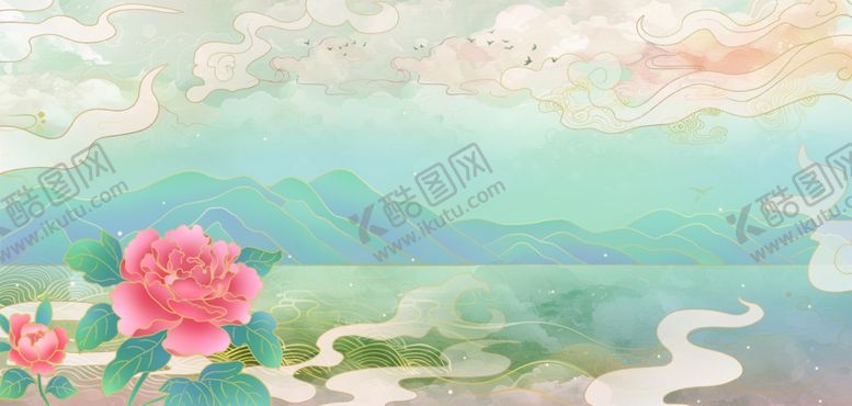 编号：46097504012354461052【酷图网】源文件下载-古风山水花卉唯美背景