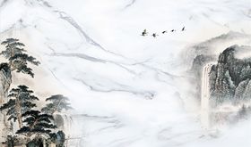 水墨山水松树大雁背景墙