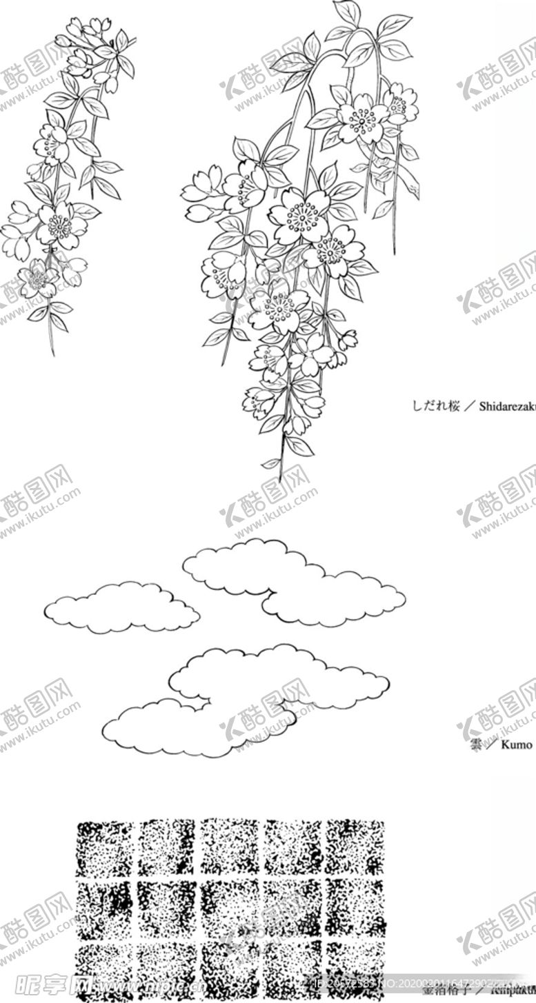 编号：83137210101310506749【酷图网】源文件下载-日本线描植物花卉矢量素材