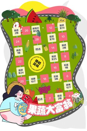 卡通蔬菜水果展示游园跳格子游戏