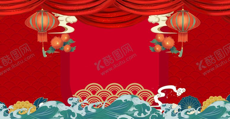 编号：40065710192102244938【酷图网】源文件下载-手绘国潮风展板背景