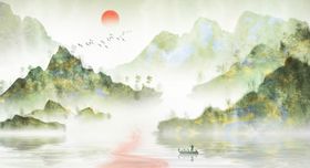 山水国风古风传统插画背景素材