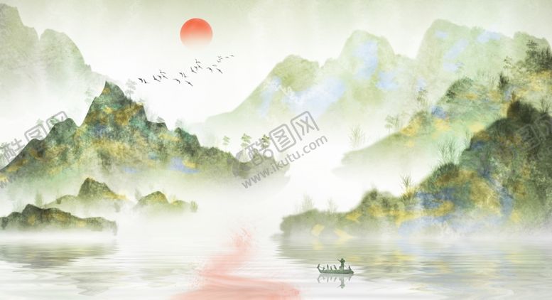 编号：90823405120125262598【酷图网】源文件下载-山水国风古风传统插画背景素材