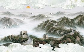 长城图背景墙大理石水墨