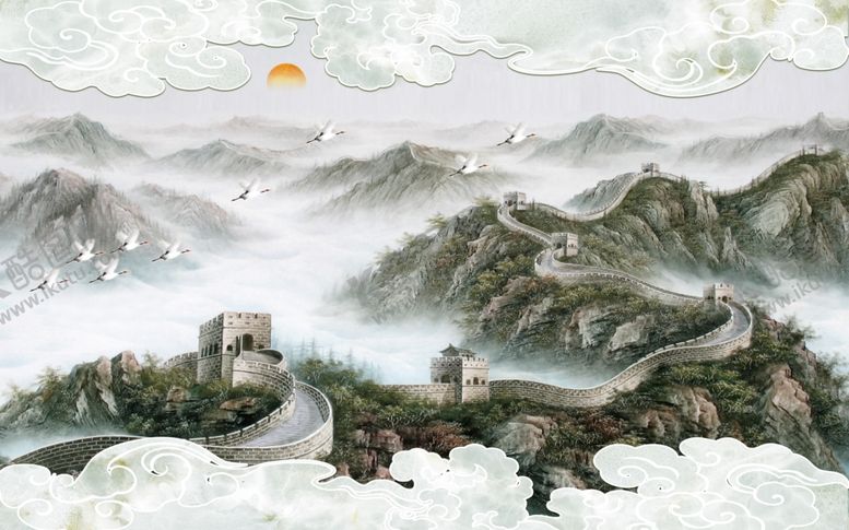 编号：29087210261247193179【酷图网】源文件下载-长城图背景墙大理石水墨