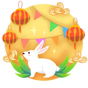 中秋插画可爱卡通兔子png月饼海报图案免扣