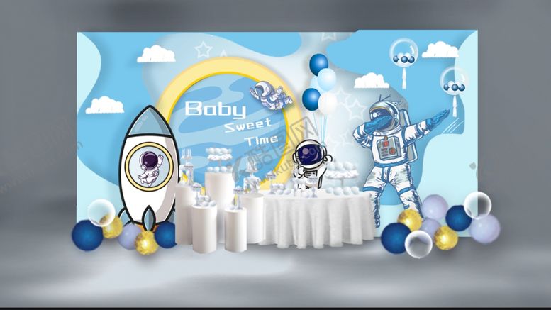 编号：39710204041327534186【酷图网】源文件下载-太空主题宝宝宴布置场景