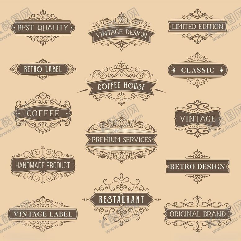 编号：87738811201314332492【酷图网】源文件下载-复古风格装饰性标签集合