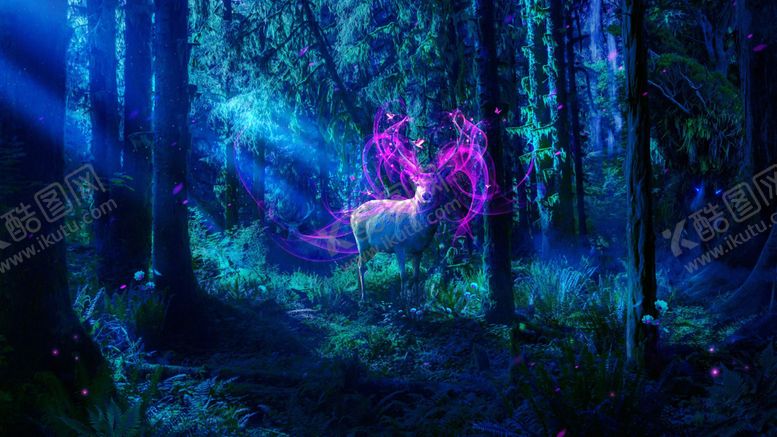 编号：99003410292309404907【酷图网】源文件下载-麋鹿蓝色光线