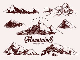 手绘风格群山图案
