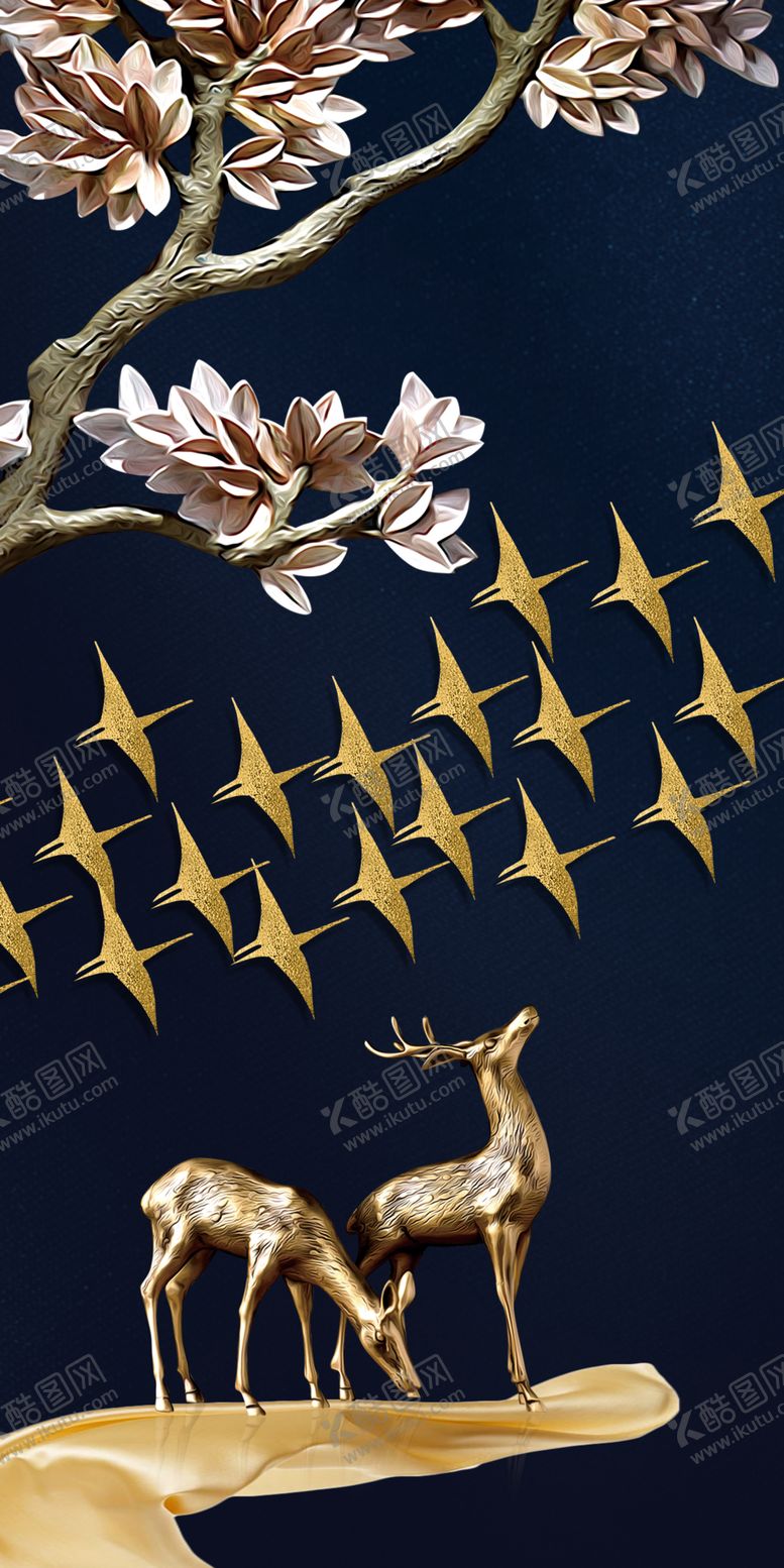 编号：41137907090603218547【酷图网】源文件下载-麋鹿玄关晶瓷画