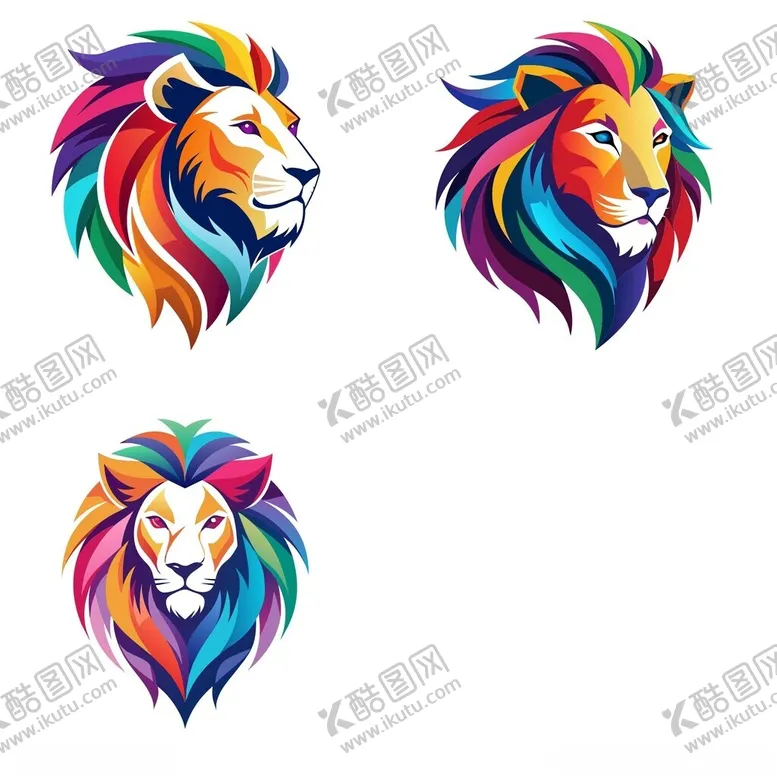 编号：60903602251604484067【酷图网】源文件下载-极简主义风格的狮子头像组图