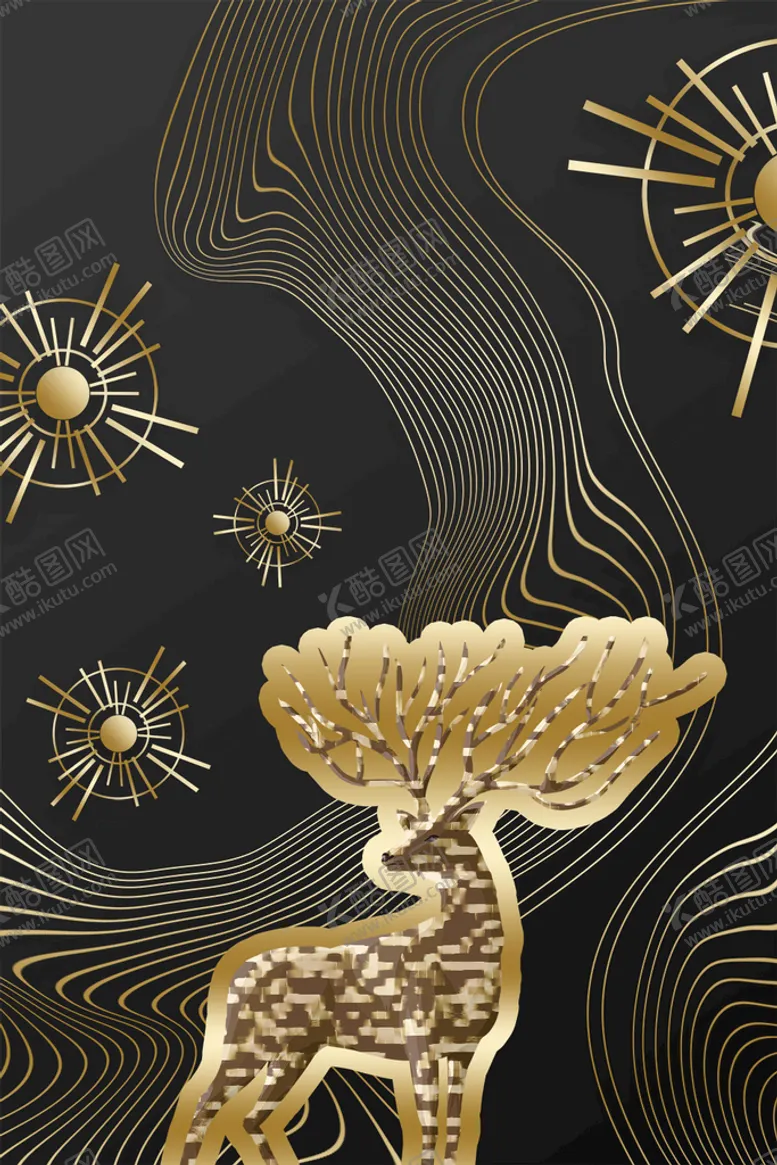 编号：20832301210259214681【酷图网】源文件下载-金箔背景 麋鹿