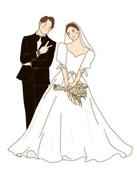 手绘插画新郎新娘矢量图情侣婚礼