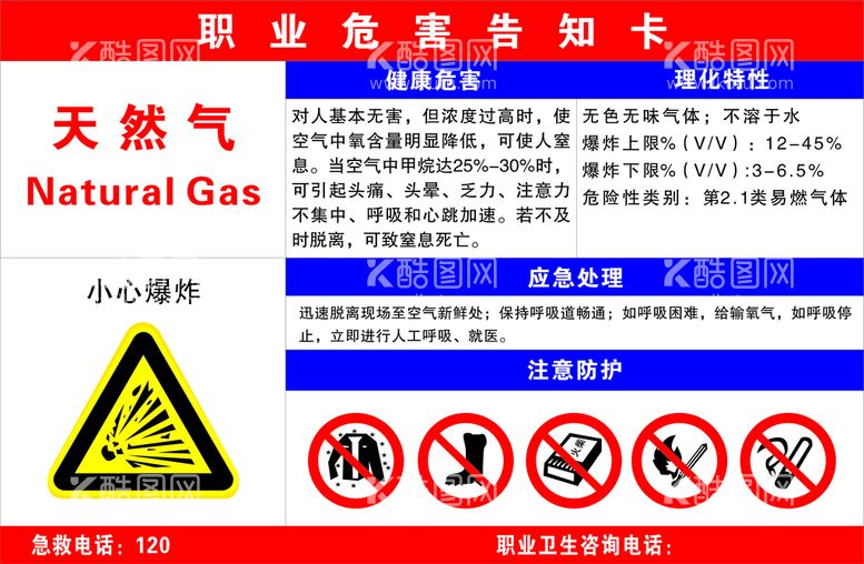 编号：75435910191915294569【酷图网】源文件下载-天然气职业危害告知卡