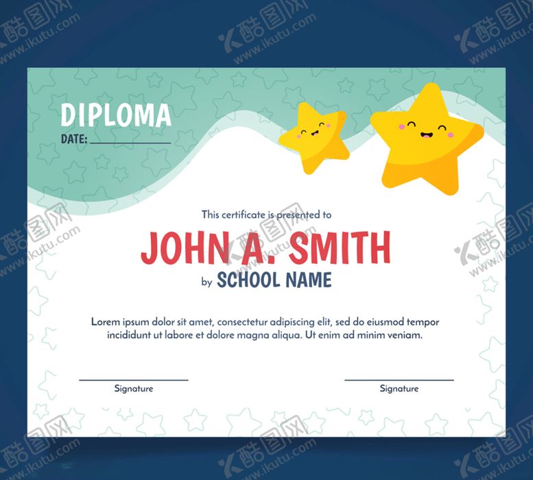 编号：99825109180010071184【酷图网】源文件下载-可爱星星校园文凭模板矢量素材