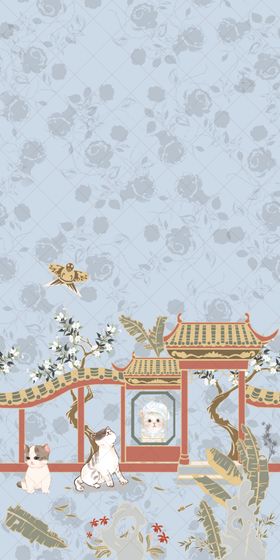 古风中式园林景观画面汉服