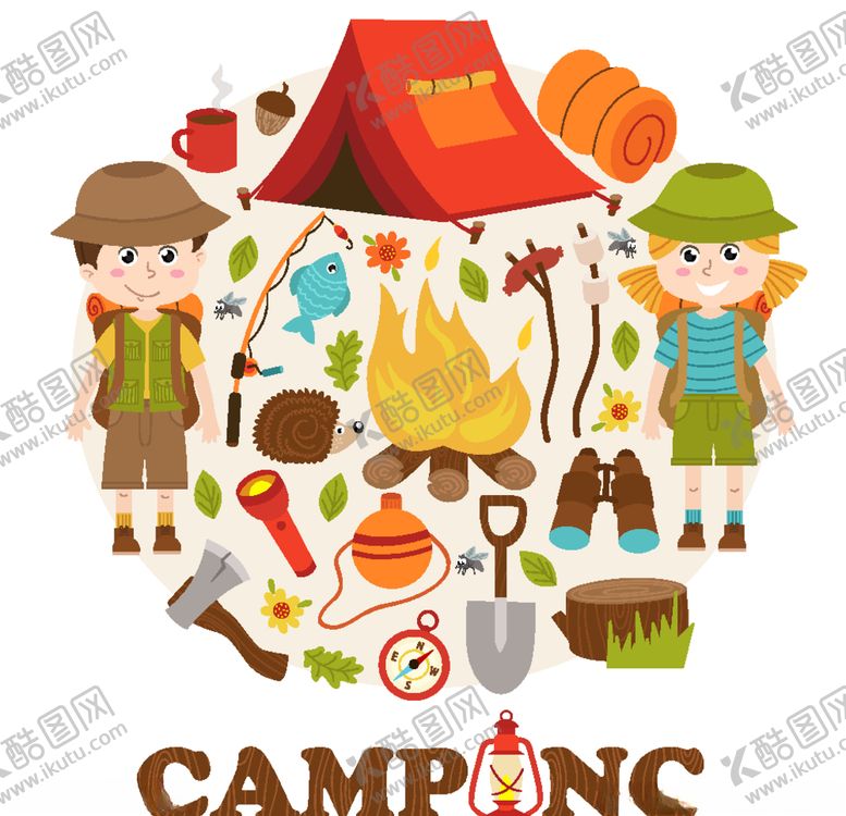 编号：97800109091747027901【酷图网】源文件下载-户外露营卡通图案设计