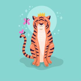 手绘老虎卡通野生动物ai矢量图