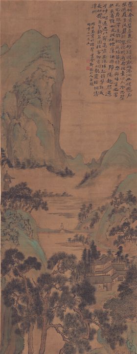 水墨画山山工笔清代山