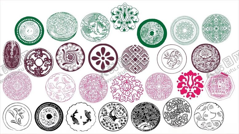 编号：23894611021554176733【酷图网】源文件下载-圆形花边边框传统图案花纹