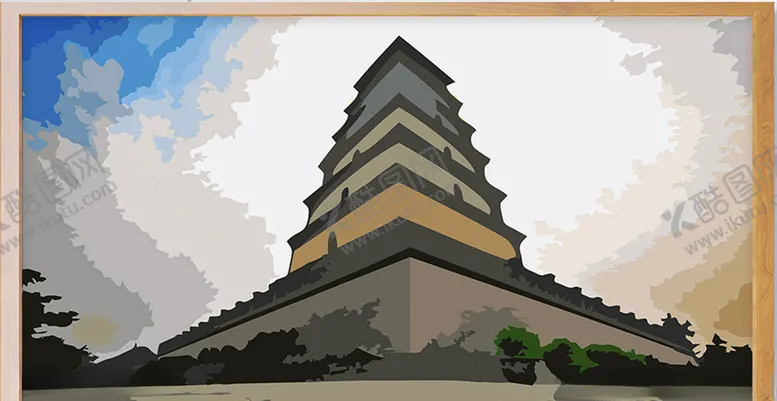编号：82681104282115438411【酷图网】源文件下载-大雁塔手绘插画