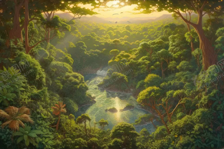 编号：81640309150000563671【酷图网】源文件下载-油画丛林风景画植被