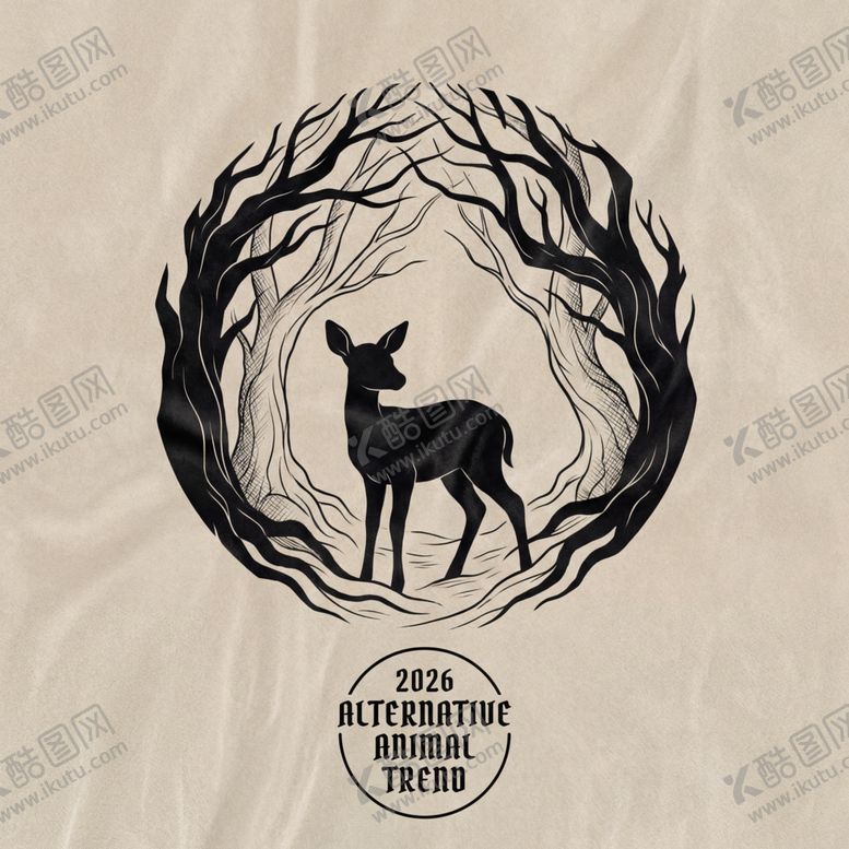 编号：61178604051448018028【酷图网】源文件下载-鹿在环形树枝图案中