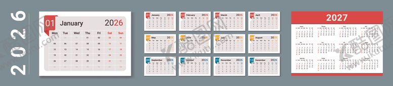 编号：86344412191128064591【酷图网】源文件下载-2026年台历模板