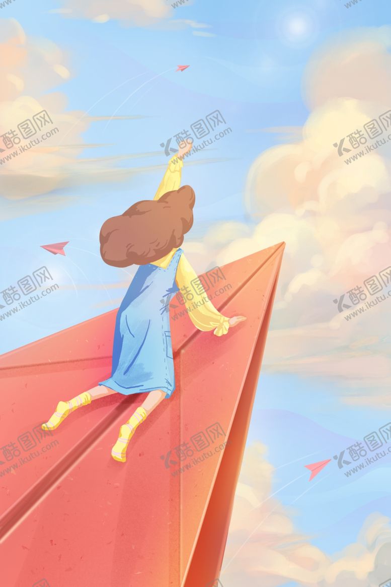 编号：99838503310638032509【酷图网】源文件下载-天空飞翔女孩插画背景海报素材