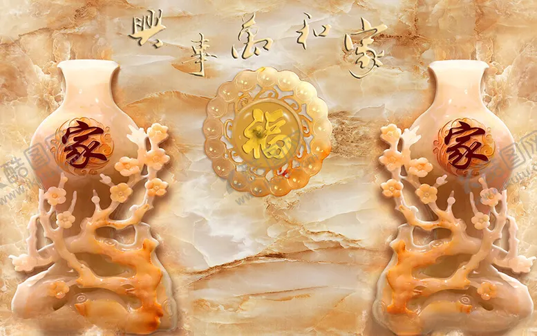 编号：89273202030133108196【酷图网】源文件下载-中式玉雕花瓶背景墙