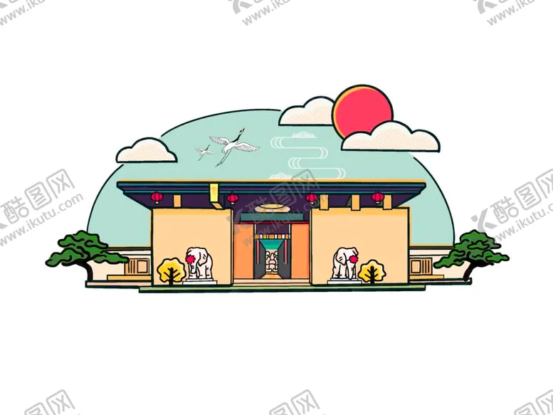 编号：53078211261708421155【酷图网】源文件下载-地产门头中式建筑插画png素材