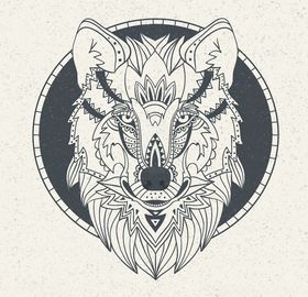 复古手绘创意狼头装饰画