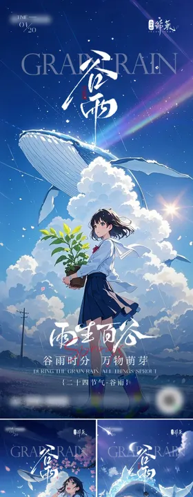 二十四节气谷雨海报设计