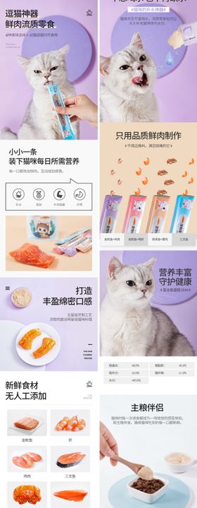 少女简约紫猫粮宠物用品详情页