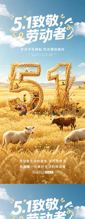 劳动节麦穗创意高级视觉海报