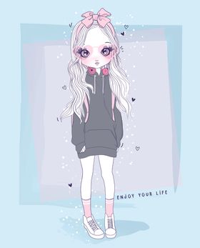 可爱卡通潮流少女插画