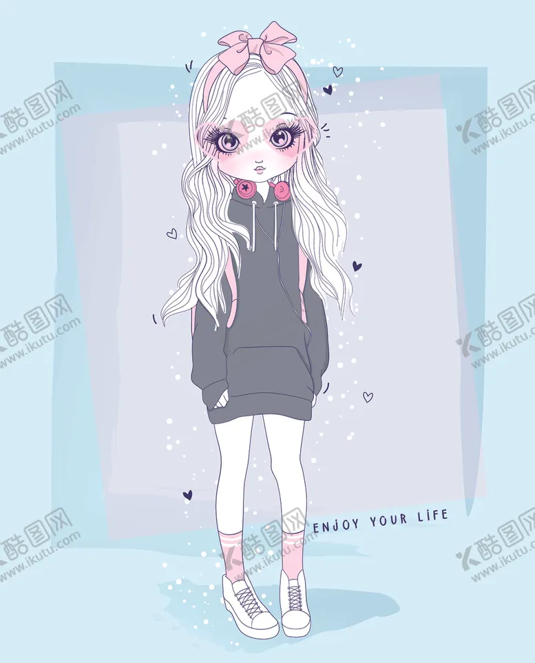 编号：50967907040526586304【酷图网】源文件下载-可爱卡通潮流少女插画