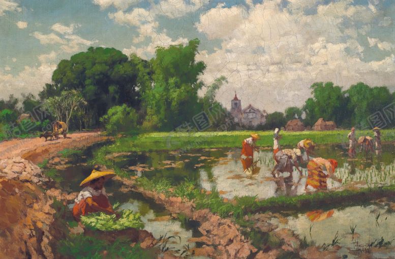 编号：79960009261712324484【酷图网】源文件下载-油画农民插画丰收插秧