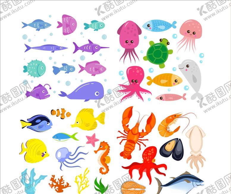 编号：72975409222219525782【酷图网】源文件下载-矢量水生鱼类