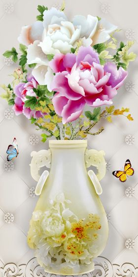 牡丹花沙发背景墙屏风风景装饰画