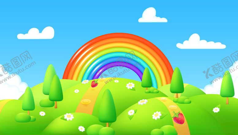 编号：16775304020003374417【酷图网】源文件下载-彩虹下的绿色梦幻山丘