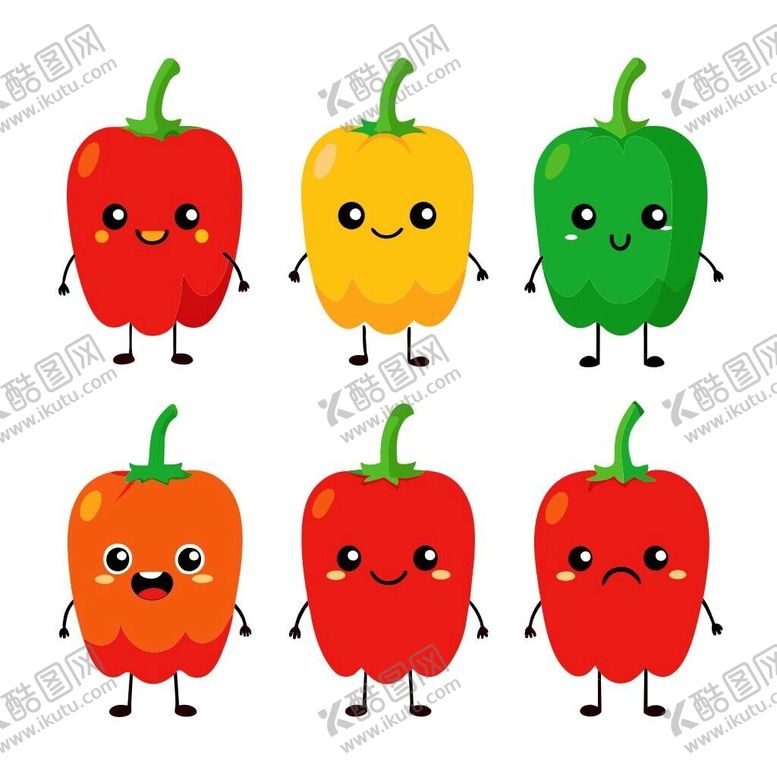 编号：81836901250323571862【酷图网】源文件下载-多个不同表情的卡通甜椒集合