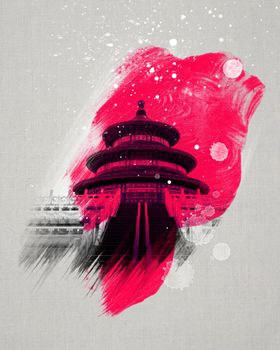 天坛中国风水墨画模板古建筑地标分层首都