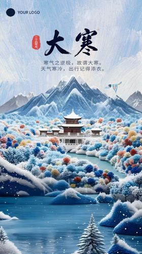大寒节气海报二十四小雪日式风格小