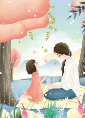 母亲节插画子微信子背景