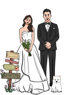 卡通手绘婚礼人形立牌