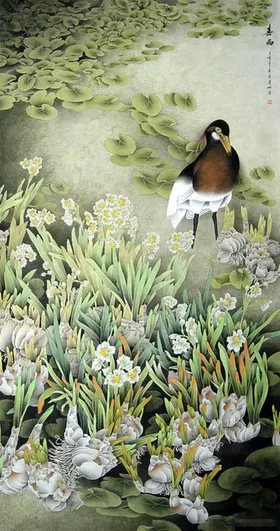 国画简约装饰水墨花卉风景设计