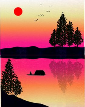 晚霞昏钓