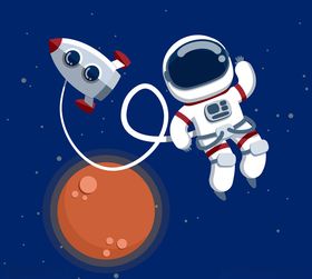 卡通宇宙飞船和宇航员